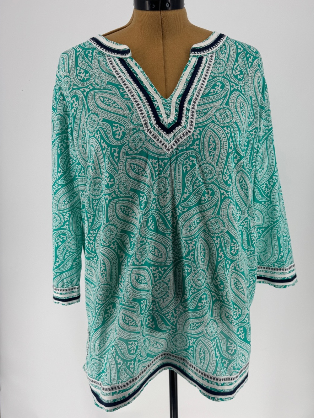 Talbots Teal and White Paisley Print Tunic 2X